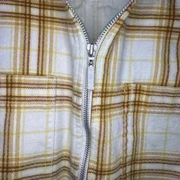 Urban Outfitters Vera Yellow Plaid Twill Hooded Full Zip Jacket Size XS - Picture 3 of 15